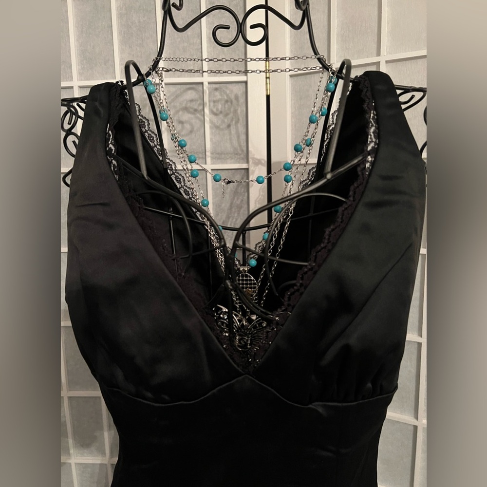 BEBE Slim Sexy V Neck Satin Midi Dress NWT - Picture 8 of 12